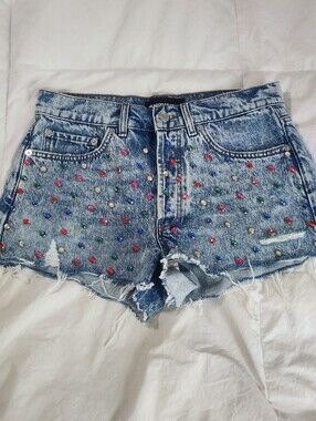 The Kooples Jeans Shorts Rhinestone Embellished Waist 30"